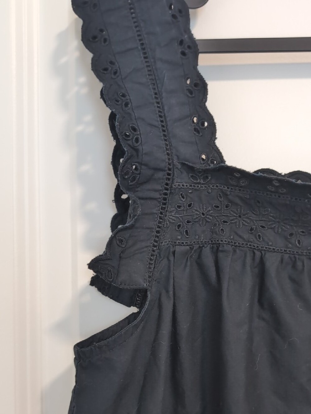 Black Eyelet Square-Neck Tank with Scalloped Straps - Picture 6 of 10